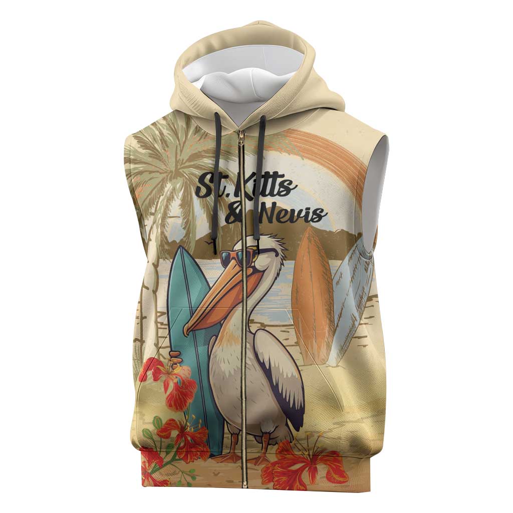 Personalized Saint Kitts And Nevis Sleeveless Zip Hoodie Brown Pelican Beach Vibe - Wonder Print Shop