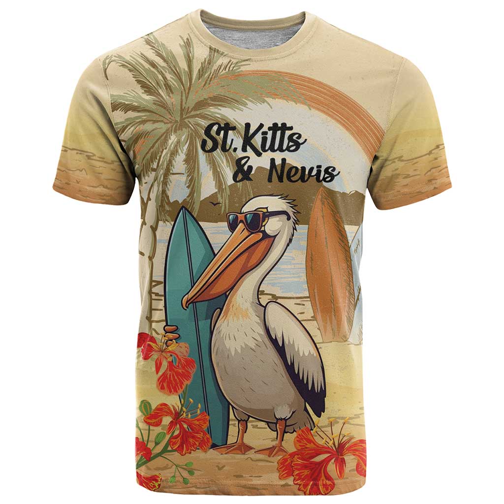 Personalized Saint Kitts And Nevis T Shirt Brown Pelican Beach Vibe - Wonder Print Shop