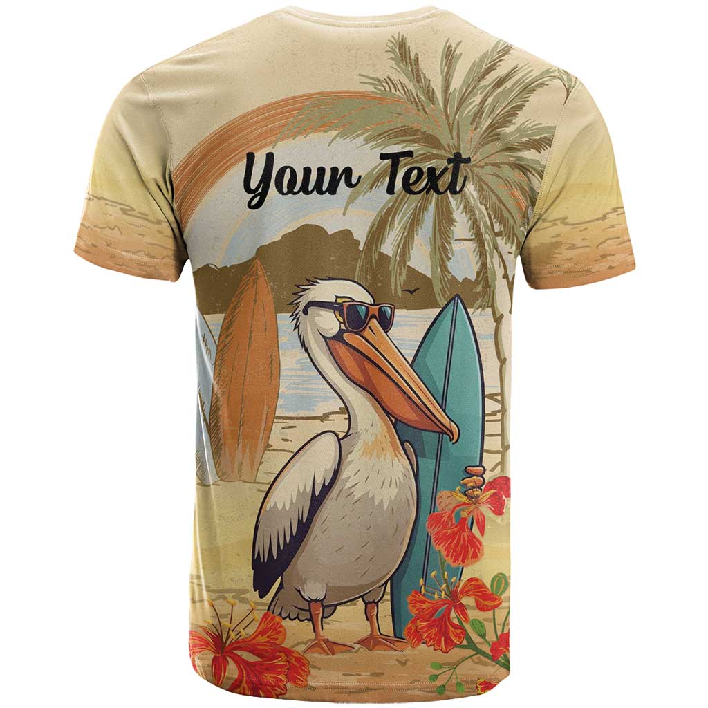 Personalized Saint Kitts And Nevis T Shirt Brown Pelican Beach Vibe - Wonder Print Shop