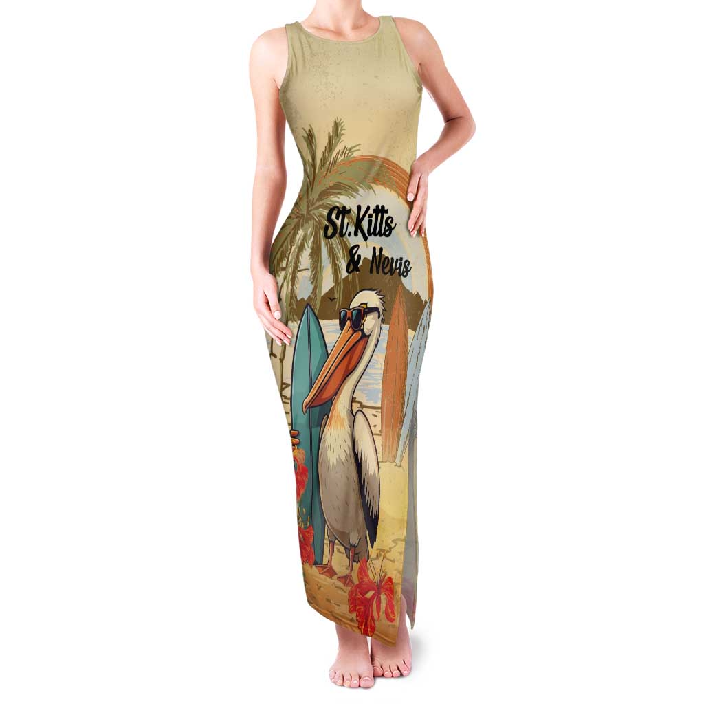Personalized Saint Kitts And Nevis Tank Maxi Dress Brown Pelican Beach Vibe - Wonder Print Shop