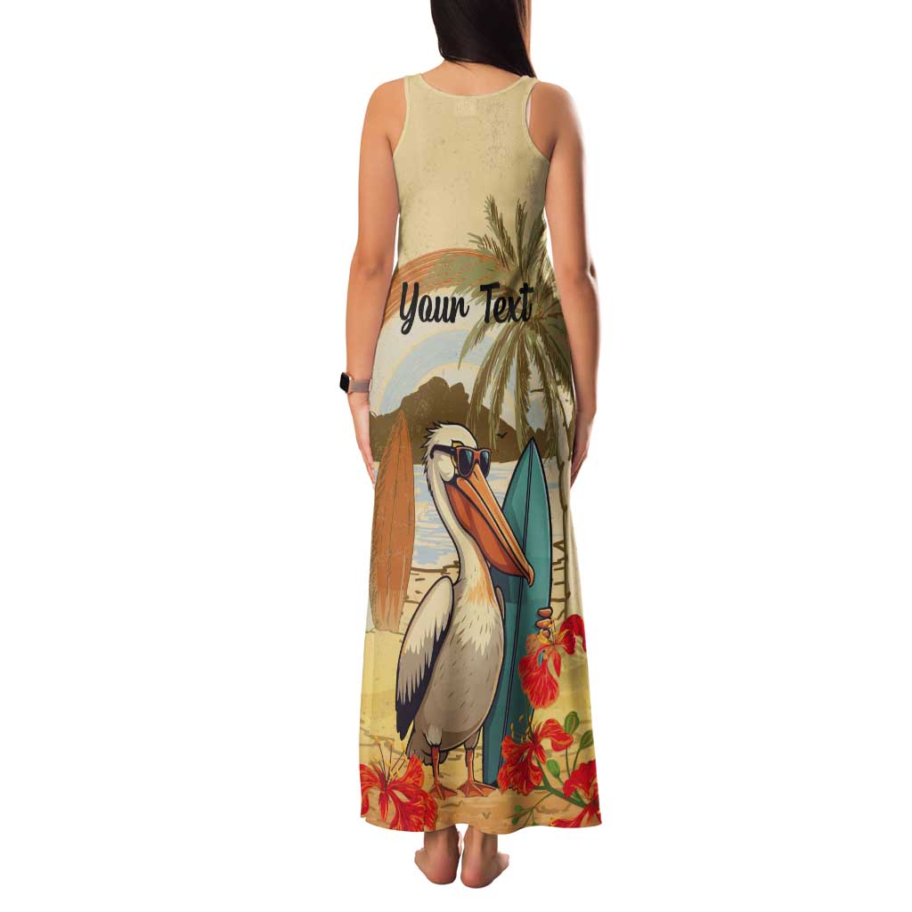 Personalized Saint Kitts And Nevis Tank Maxi Dress Brown Pelican Beach Vibe - Wonder Print Shop