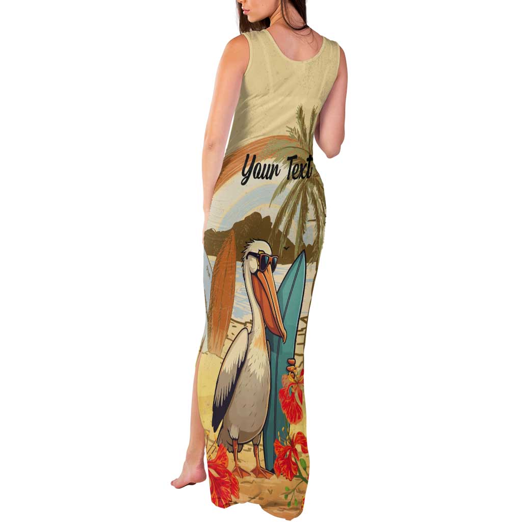 Personalized Saint Kitts And Nevis Tank Maxi Dress Brown Pelican Beach Vibe - Wonder Print Shop