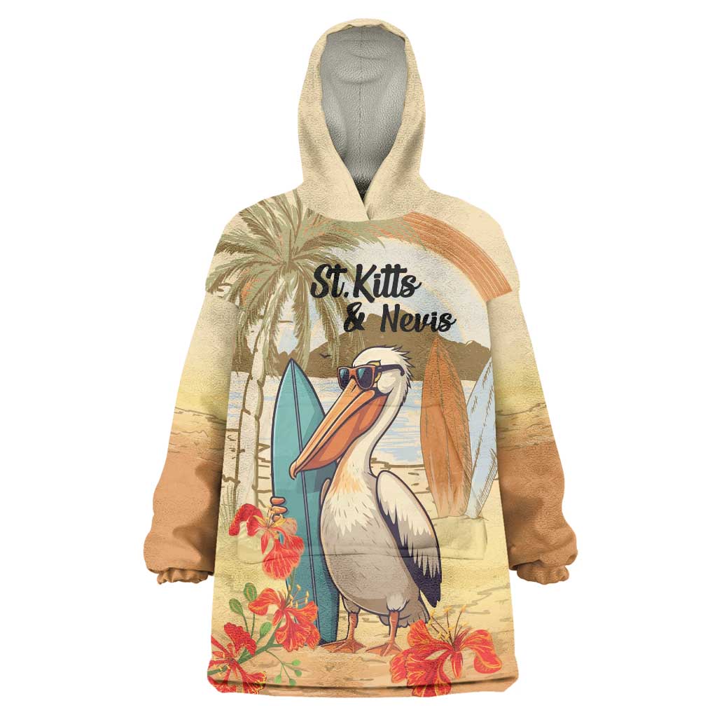 Personalized Saint Kitts And Nevis Wearable Blanket Hoodie Brown Pelican Beach Vibe - Wonder Print Shop