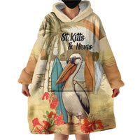 Personalized Saint Kitts And Nevis Wearable Blanket Hoodie Brown Pelican Beach Vibe - Wonder Print Shop
