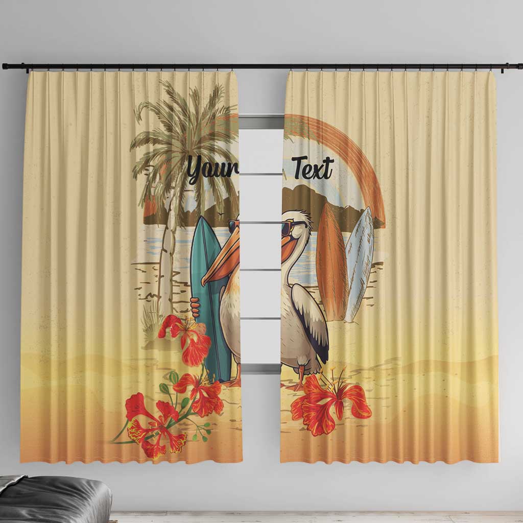 Personalized Saint Kitts And Nevis Window Curtain Brown Pelican Beach Vibe - Wonder Print Shop