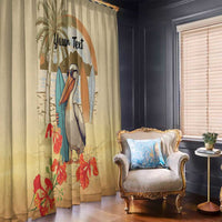 Personalized Saint Kitts And Nevis Window Curtain Brown Pelican Beach Vibe - Wonder Print Shop