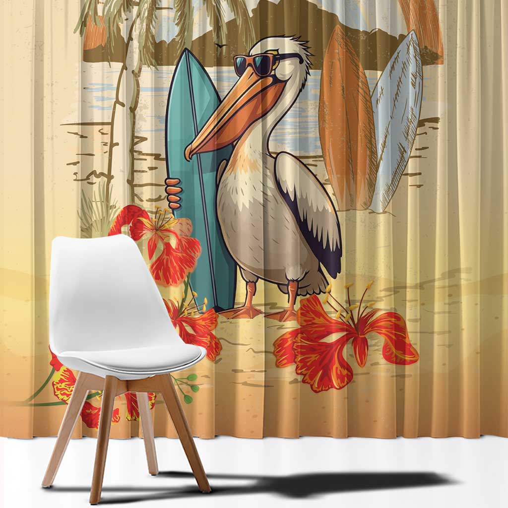 Personalized Saint Kitts And Nevis Window Curtain Brown Pelican Beach Vibe - Wonder Print Shop