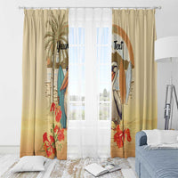Personalized Saint Kitts And Nevis Window Curtain Brown Pelican Beach Vibe - Wonder Print Shop