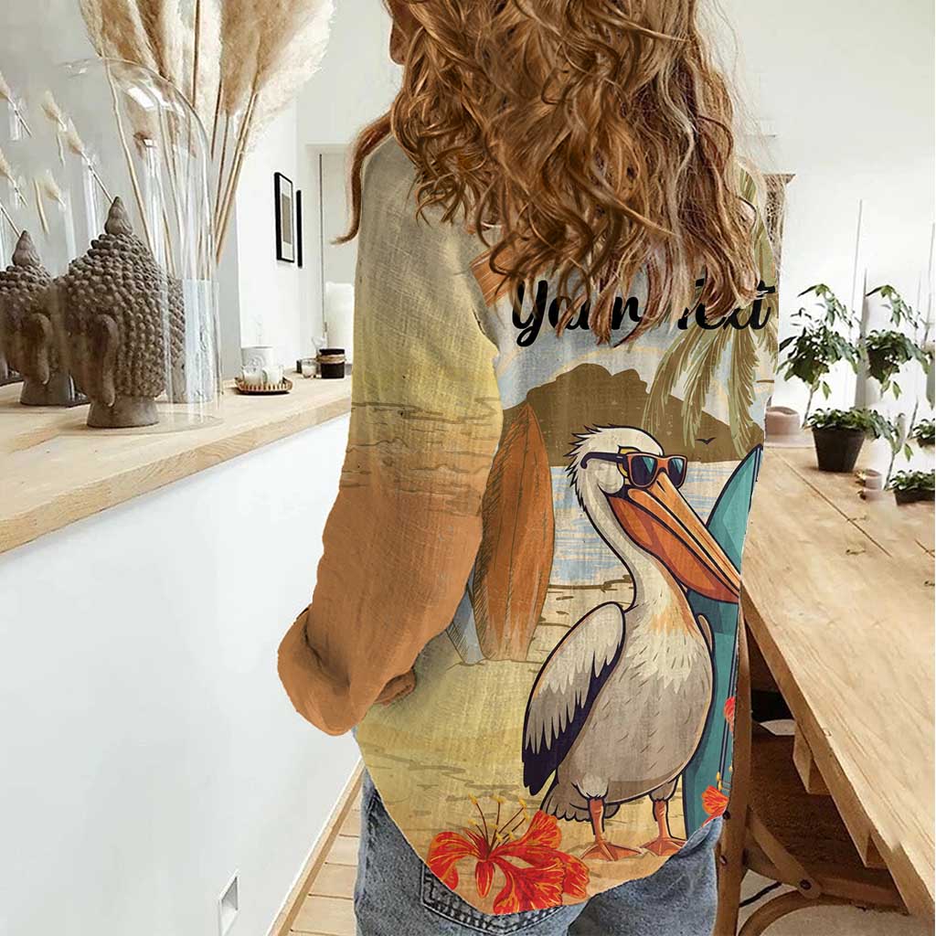 Personalized Saint Kitts And Nevis Women Casual Shirt Brown Pelican Beach Vibe - Wonder Print Shop
