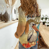 Personalized Saint Kitts And Nevis Women Casual Shirt Brown Pelican Beach Vibe - Wonder Print Shop