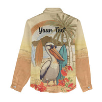 Personalized Saint Kitts And Nevis Women Casual Shirt Brown Pelican Beach Vibe - Wonder Print Shop