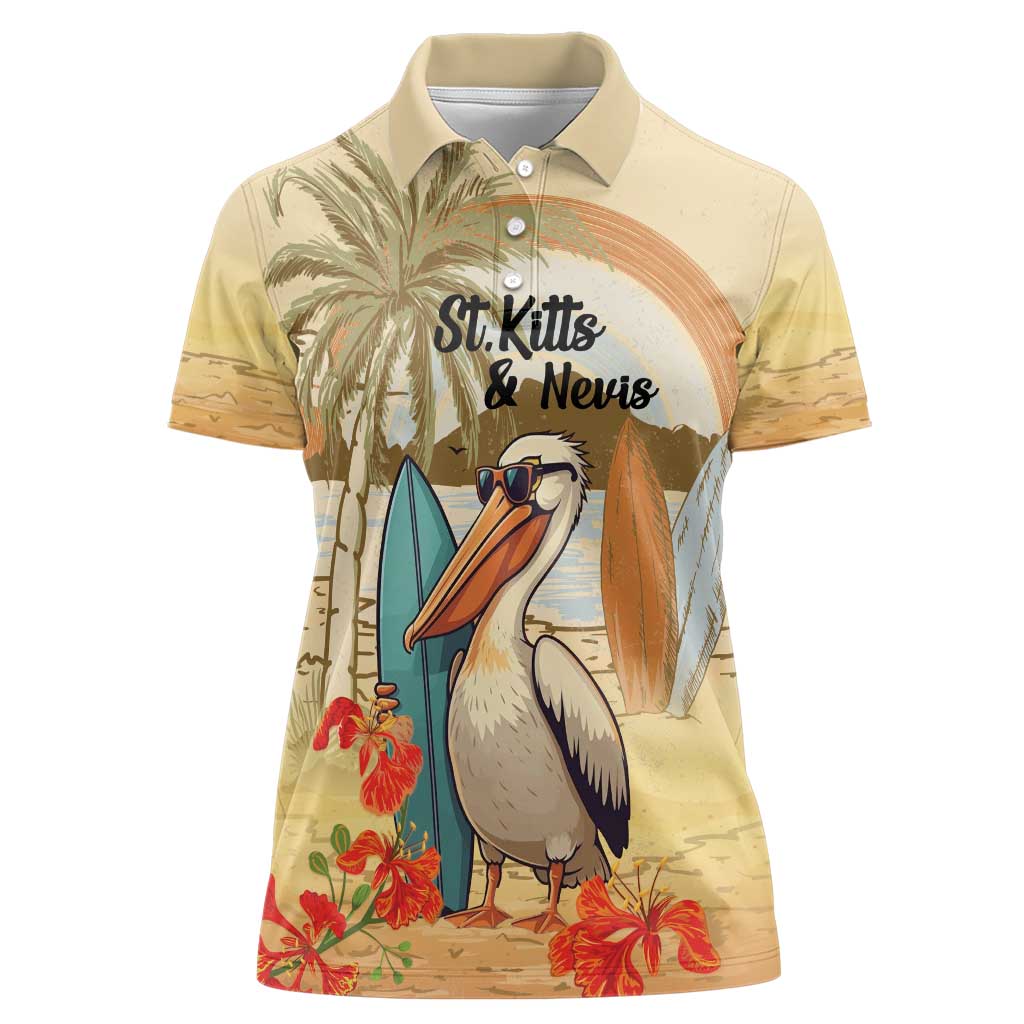 Personalized Saint Kitts And Nevis Women Polo Shirt Brown Pelican Beach Vibe - Wonder Print Shop