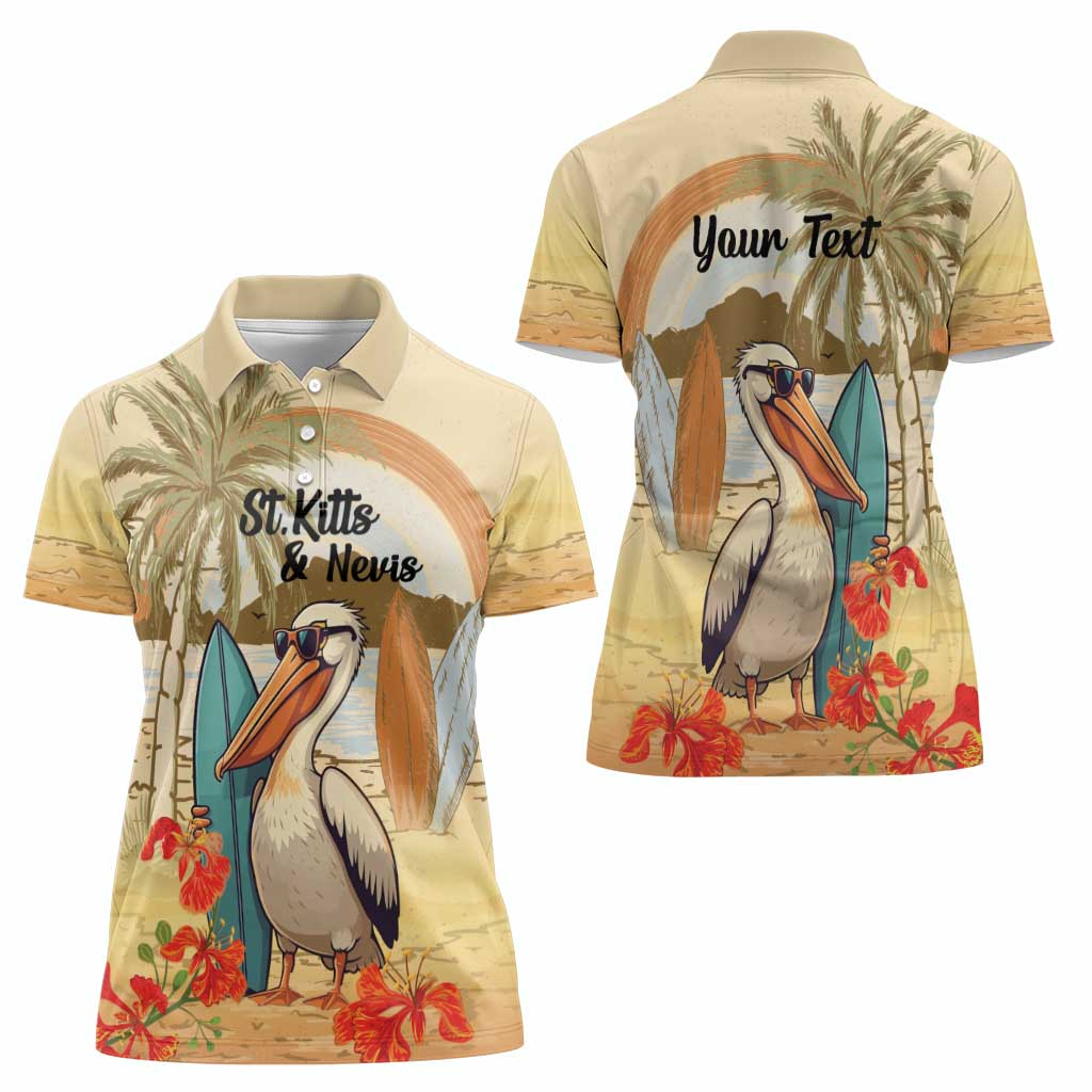 Personalized Saint Kitts And Nevis Women Polo Shirt Brown Pelican Beach Vibe - Wonder Print Shop