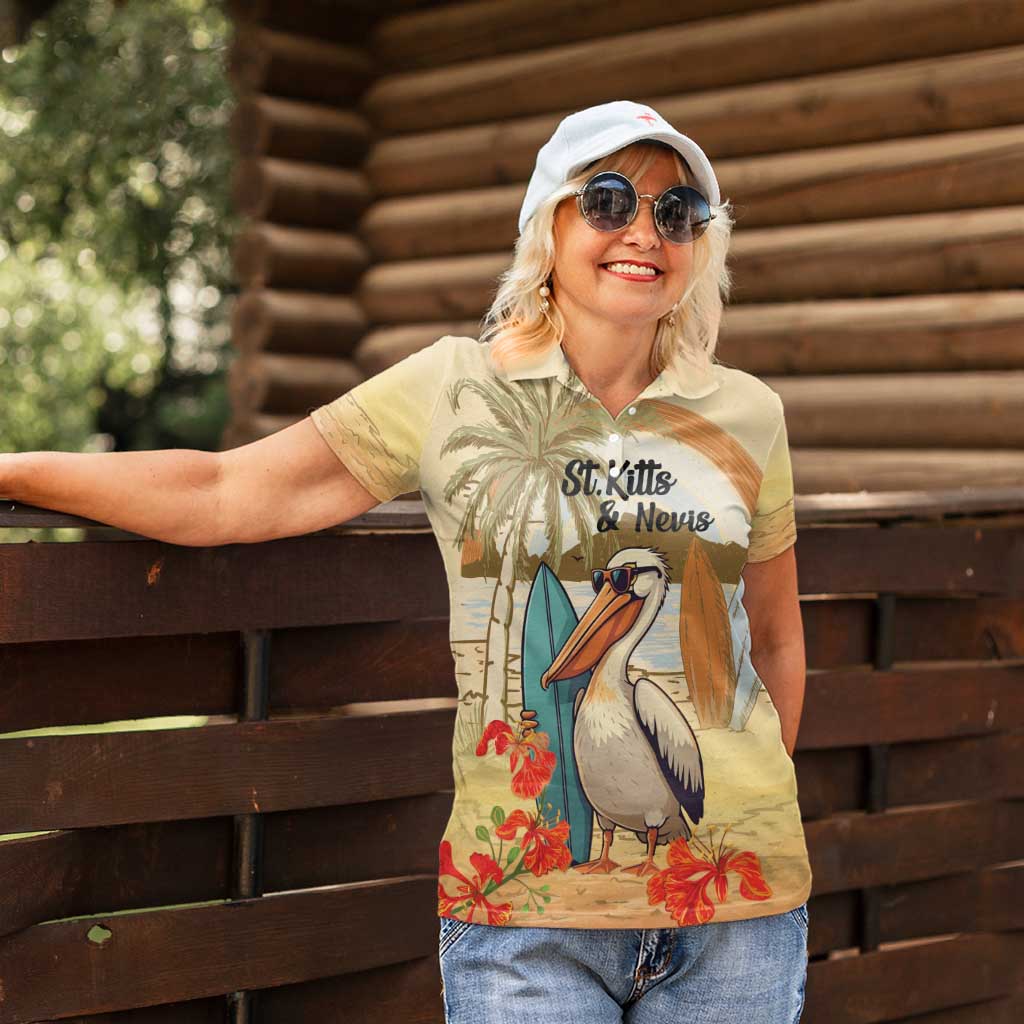 Personalized Saint Kitts And Nevis Women Polo Shirt Brown Pelican Beach Vibe - Wonder Print Shop