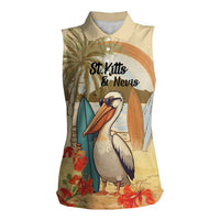 Personalized Saint Kitts And Nevis Women Sleeveless Polo Shirt Brown Pelican Beach Vibe - Wonder Print Shop