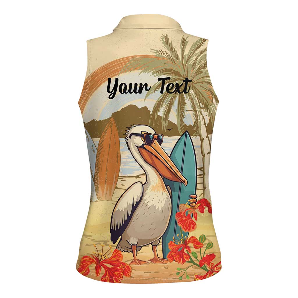 Personalized Saint Kitts And Nevis Women Sleeveless Polo Shirt Brown Pelican Beach Vibe - Wonder Print Shop