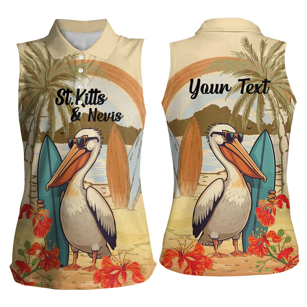 Personalized Saint Kitts And Nevis Women Sleeveless Polo Shirt Brown Pelican Beach Vibe - Wonder Print Shop