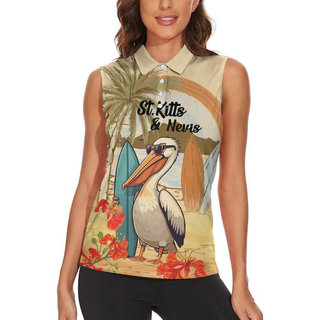 Personalized Saint Kitts And Nevis Women Sleeveless Polo Shirt Brown Pelican Beach Vibe - Wonder Print Shop