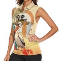 Personalized Saint Kitts And Nevis Women Sleeveless Polo Shirt Brown Pelican Beach Vibe - Wonder Print Shop