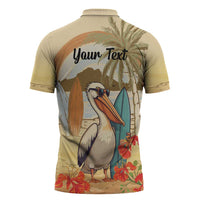 Personalized Saint Kitts And Nevis Zipper Polo Shirt Brown Pelican Beach Vibe - Wonder Print Shop