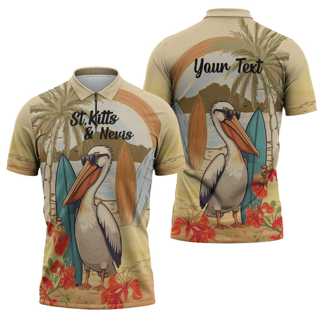 Personalized Saint Kitts And Nevis Zipper Polo Shirt Brown Pelican Beach Vibe - Wonder Print Shop