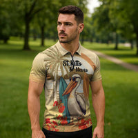 Personalized Saint Kitts And Nevis Zipper Polo Shirt Brown Pelican Beach Vibe - Wonder Print Shop