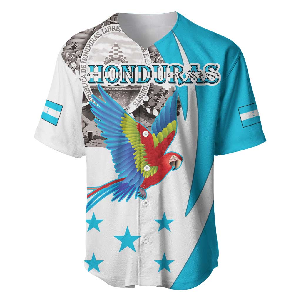 Personalized Honduras Independence Day Baseball Jersey Scarlet Macaw With Coat Of Arms LT18