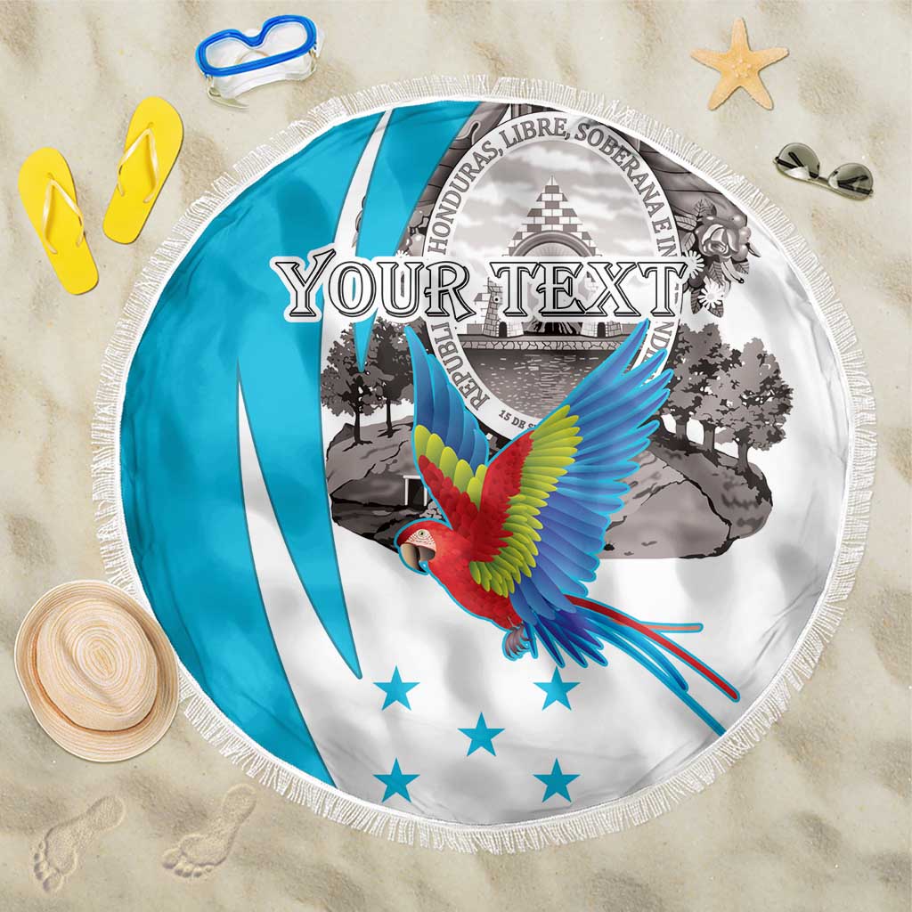 Personalized Honduras Independence Day Beach Blanket Scarlet Macaw With Coat Of Arms LT18