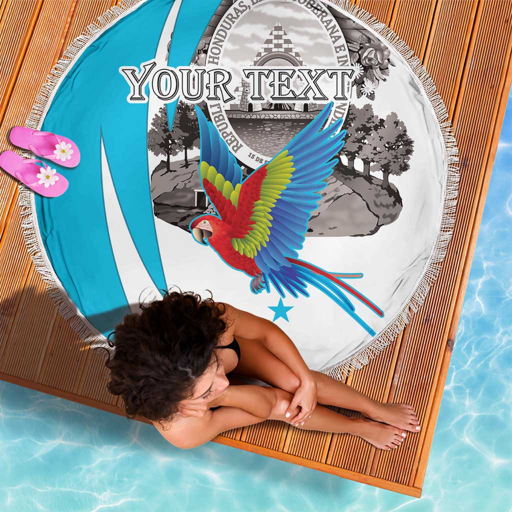 Personalized Honduras Independence Day Beach Blanket Scarlet Macaw With Coat Of Arms LT18
