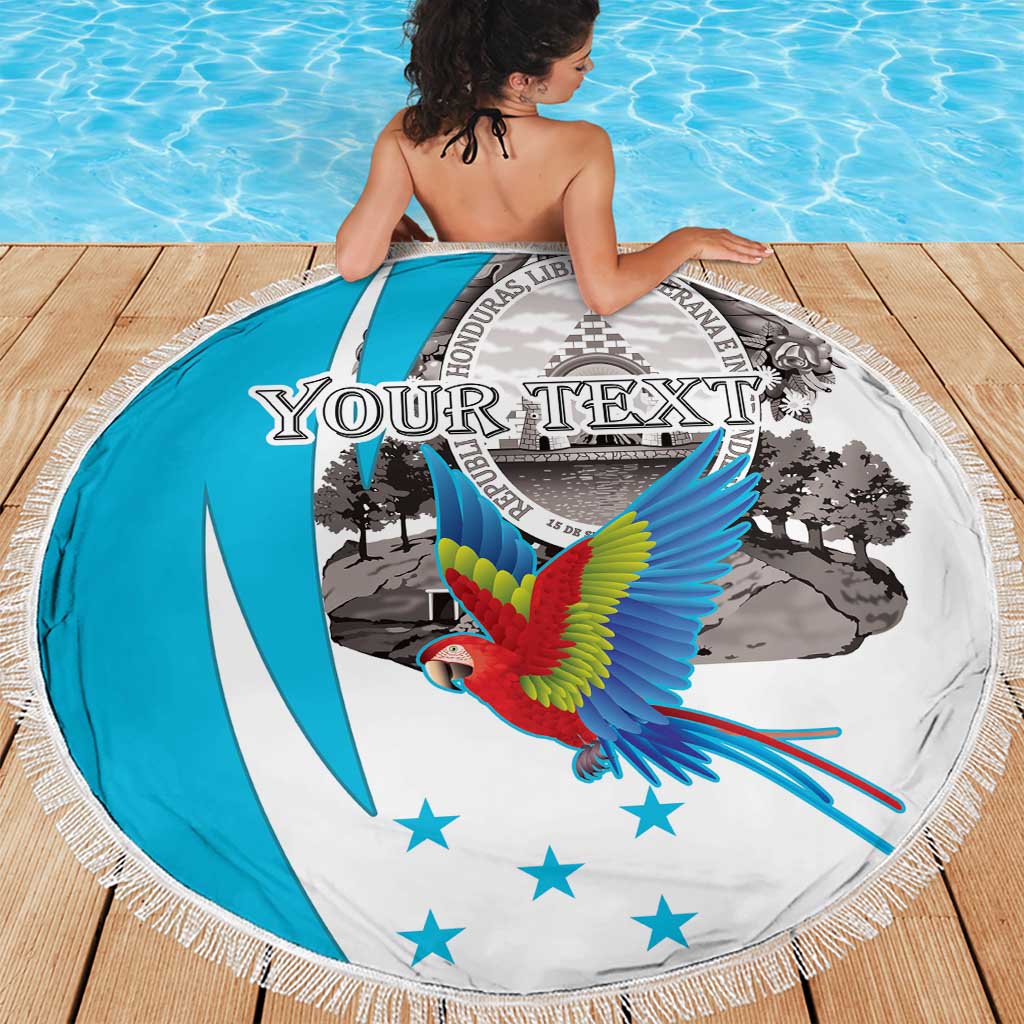 Personalized Honduras Independence Day Beach Blanket Scarlet Macaw With Coat Of Arms LT18