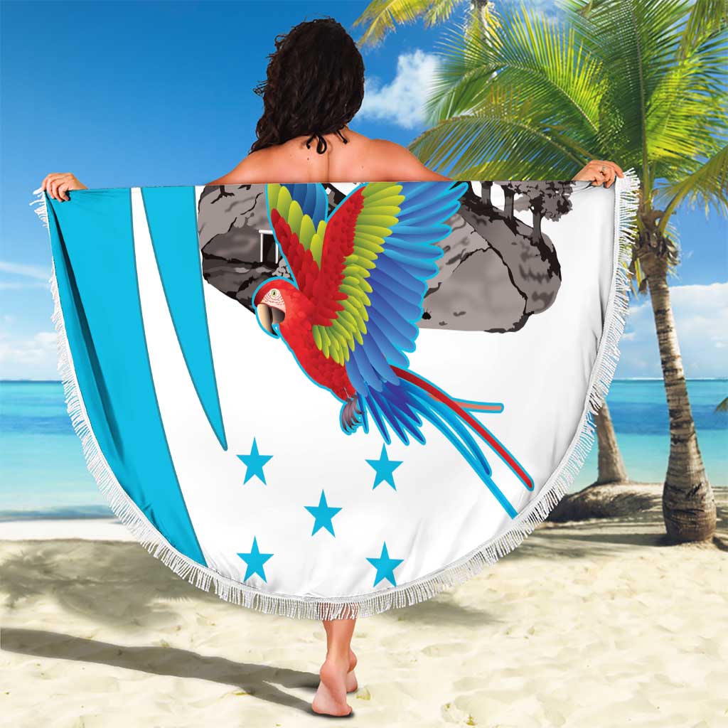 Personalized Honduras Independence Day Beach Blanket Scarlet Macaw With Coat Of Arms LT18