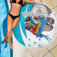 Personalized Honduras Independence Day Beach Blanket Scarlet Macaw With Coat Of Arms LT18