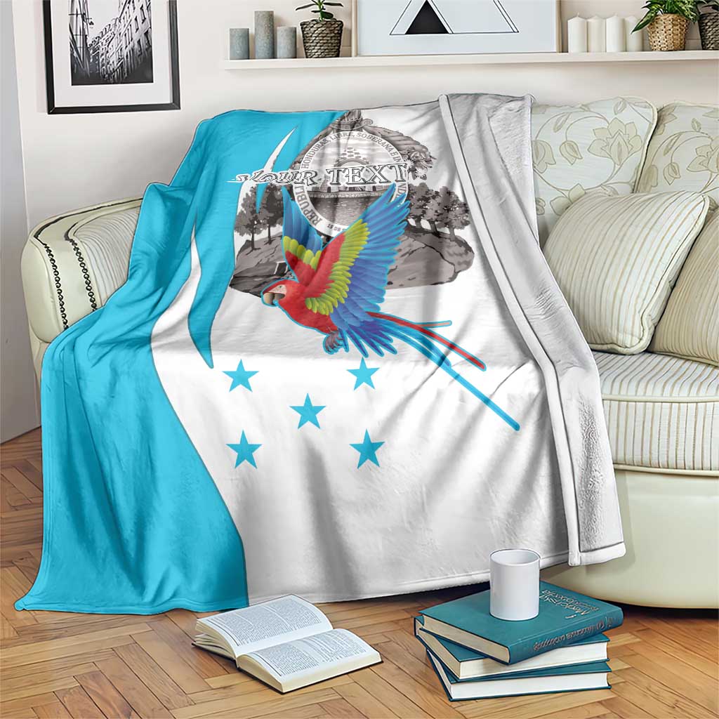 Personalized Honduras Independence Day Blanket Scarlet Macaw With Coat Of Arms LT18