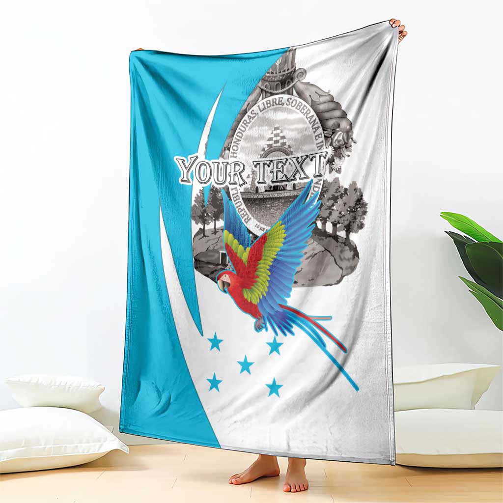 Personalized Honduras Independence Day Blanket Scarlet Macaw With Coat Of Arms LT18