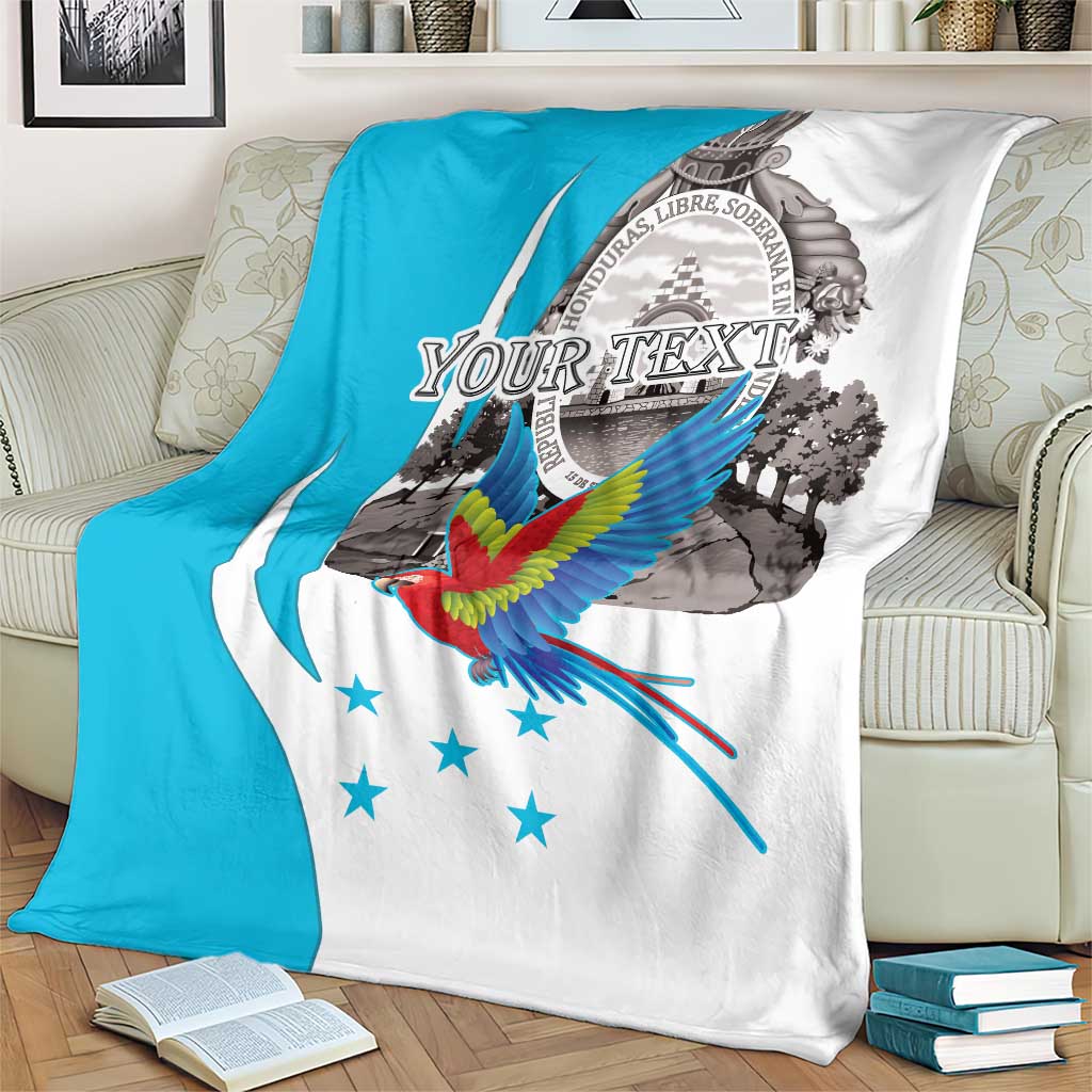 Personalized Honduras Independence Day Blanket Scarlet Macaw With Coat Of Arms LT18