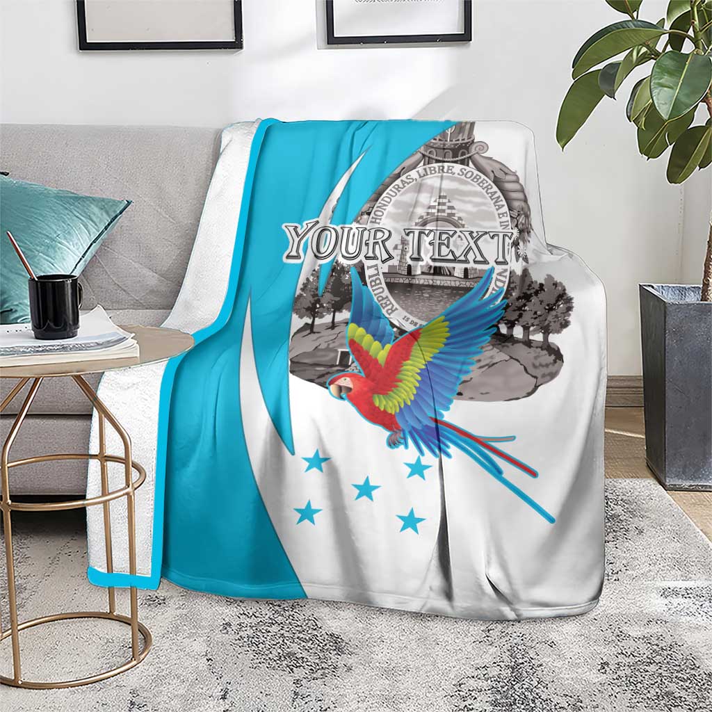 Personalized Honduras Independence Day Blanket Scarlet Macaw With Coat Of Arms LT18