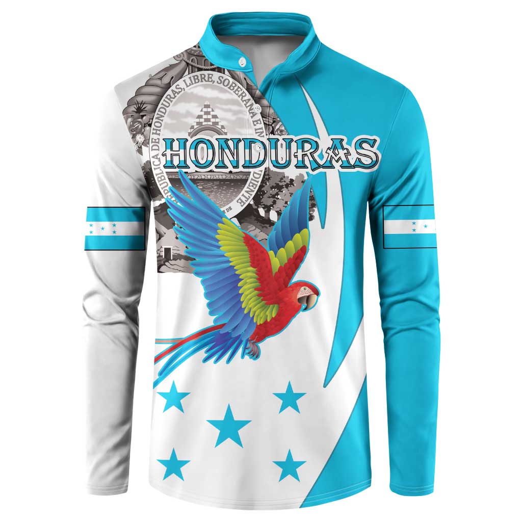 Personalized Honduras Independence Day Button Sweatshirt Scarlet Macaw With Coat Of Arms LT18