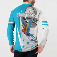 Personalized Honduras Independence Day Button Sweatshirt Scarlet Macaw With Coat Of Arms LT18