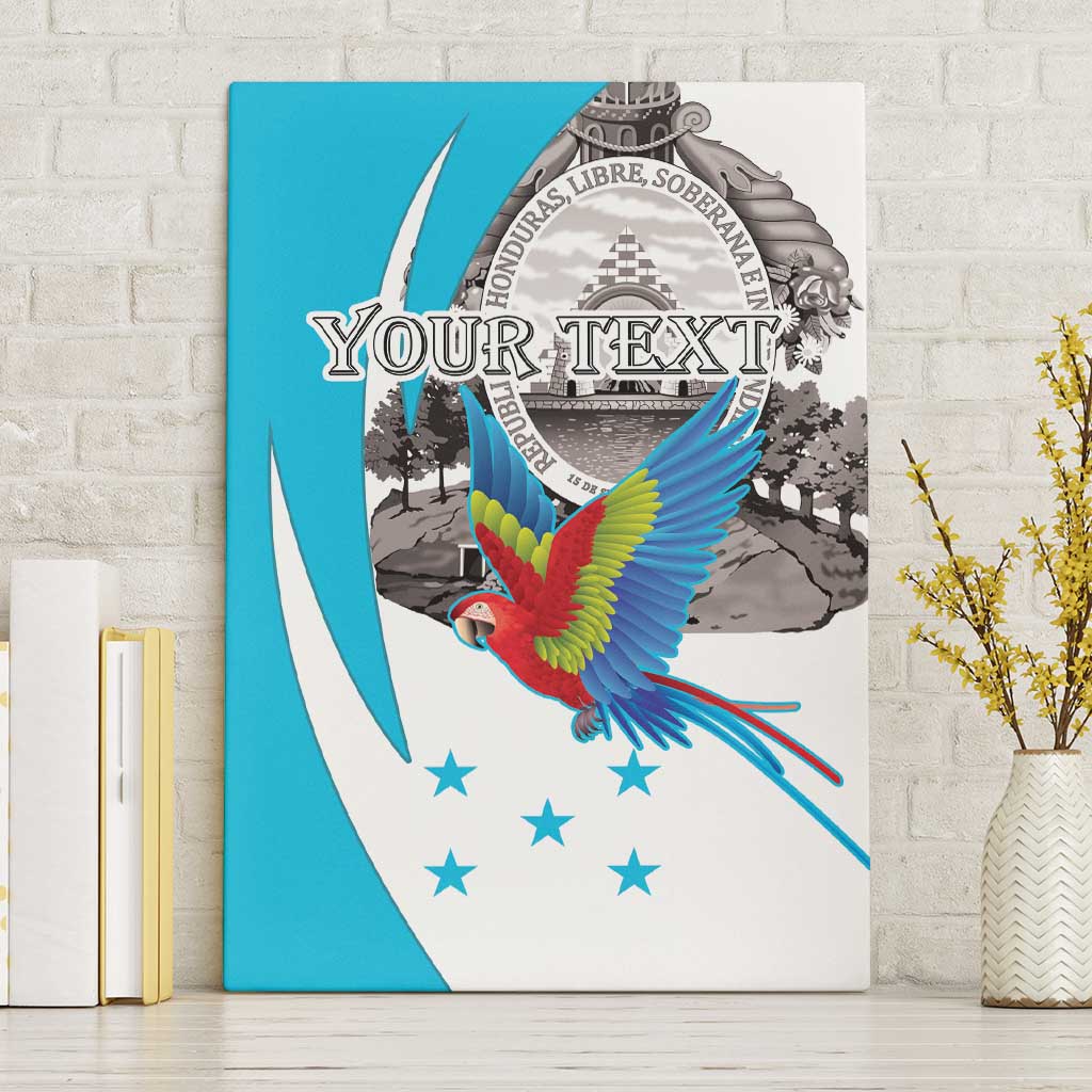 Personalized Honduras Independence Day Canvas Wall Art Scarlet Macaw With Coat Of Arms LT18