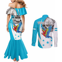 Personalized Honduras Independence Day Couples Matching Mermaid Dress and Long Sleeve Button Shirt Scarlet Macaw With Coat Of Arms LT18