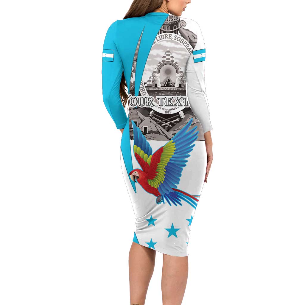 Personalized Honduras Independence Day Family Matching Long Sleeve Bodycon Dress and Hawaiian Shirt Scarlet Macaw With Coat Of Arms LT18