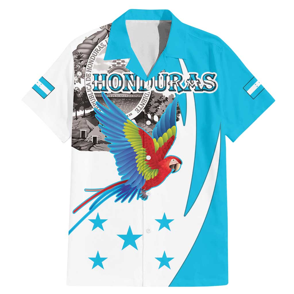 Personalized Honduras Independence Day Family Matching Mermaid Dress and Hawaiian Shirt Scarlet Macaw With Coat Of Arms LT18