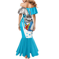 Personalized Honduras Independence Day Family Matching Mermaid Dress and Hawaiian Shirt Scarlet Macaw With Coat Of Arms LT18