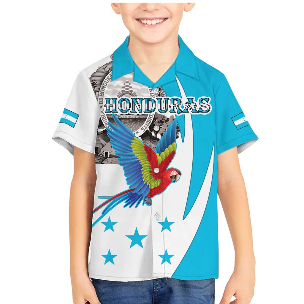 Personalized Honduras Independence Day Family Matching Mermaid Dress and Hawaiian Shirt Scarlet Macaw With Coat Of Arms LT18