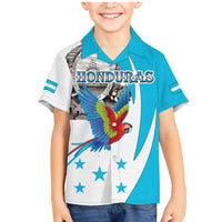 Personalized Honduras Independence Day Family Matching Mermaid Dress and Hawaiian Shirt Scarlet Macaw With Coat Of Arms LT18