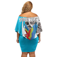 Personalized Honduras Independence Day Family Matching Off Shoulder Short Dress and Hawaiian Shirt Scarlet Macaw With Coat Of Arms LT18
