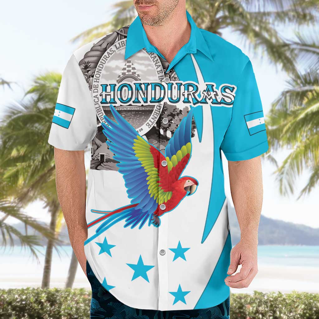 Personalized Honduras Independence Day Hawaiian Shirt Scarlet Macaw With Coat Of Arms LT18
