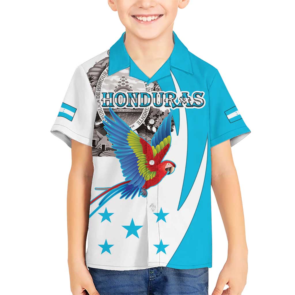 Personalized Honduras Independence Day Hawaiian Shirt Scarlet Macaw With Coat Of Arms LT18