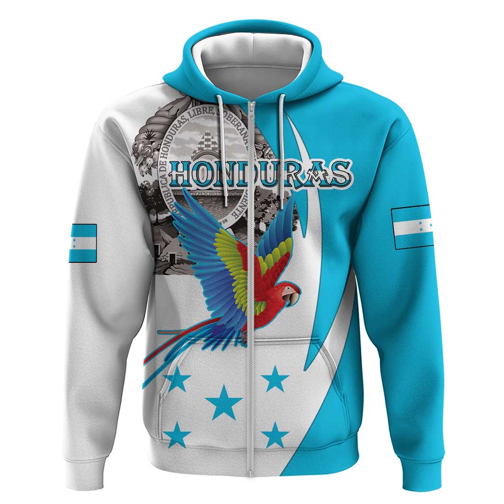 Personalized Honduras Independence Day Hoodie Scarlet Macaw With Coat Of Arms LT18