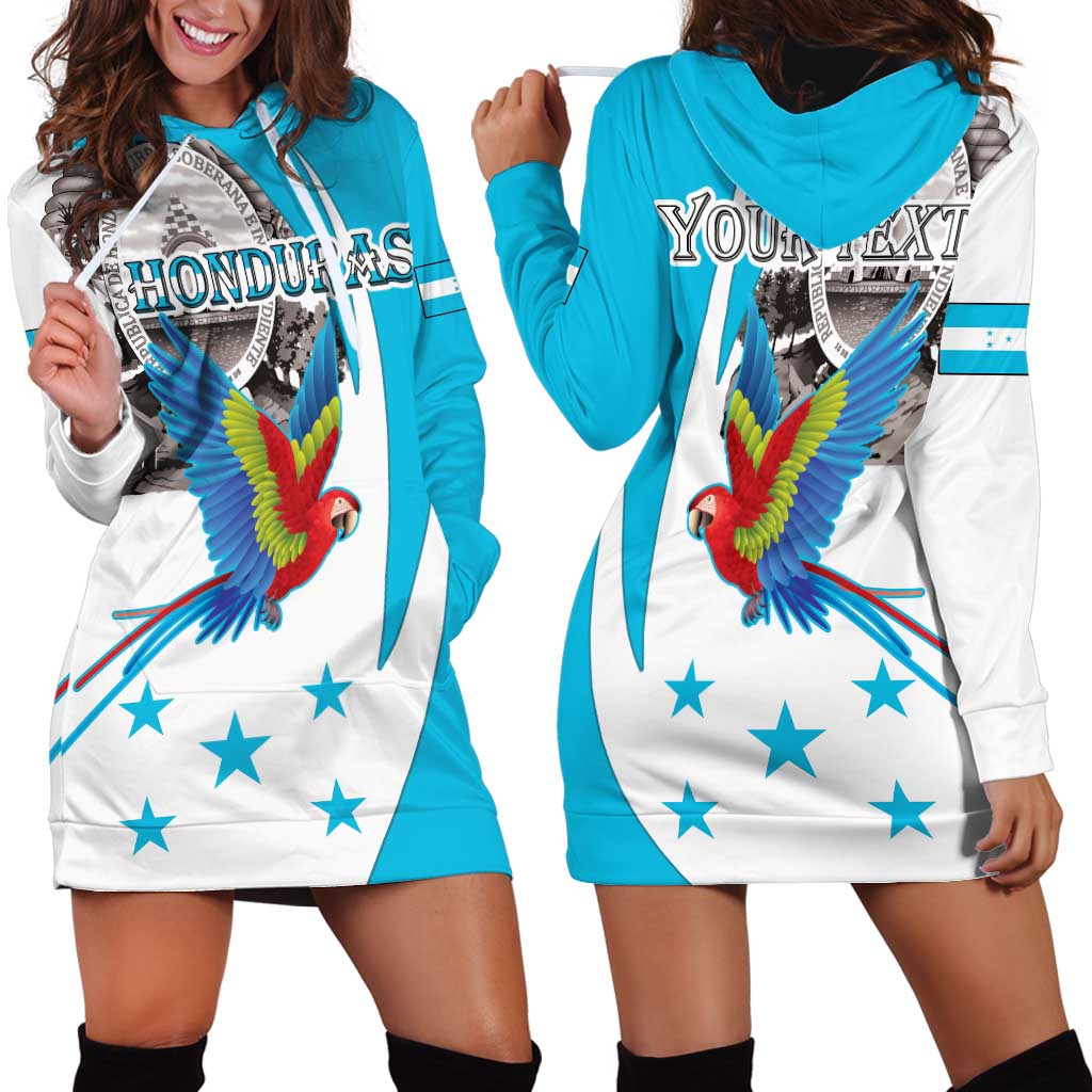 Personalized Honduras Independence Day Hoodie Dress Scarlet Macaw With Coat Of Arms LT18